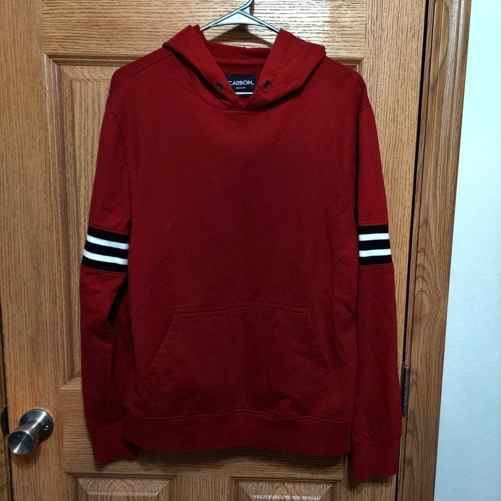 Carbon Womens Hoodie Sweatshirt Long Sleeve Size M Red with Stripe on sleeves